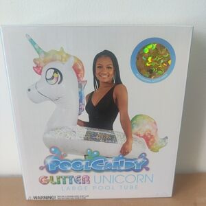 POOL CANDY Glitter Unicorn Large Inflatable Pool Tube Float NEW 40” New